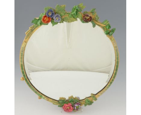  Barbola gesso work floral wall mirror, 1930's diameter 43 cm .      