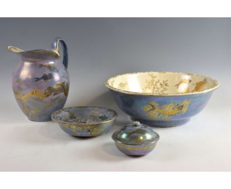  FieldingsCrown Devon lustrine wash set with mermaid and  fish pattern comprising basin jug, covered dish and soap dish liner