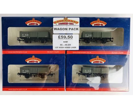 Bachmann OO Gauge Wagon Pack - Contains 4x 38-329 13T High Sided Open Wagon LNER Grey - New &amp; Sealed ! P&amp;P Group 2 (£