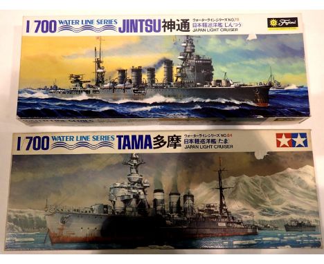 Tamiya 1/700 scale plastic ship kits (x2) Jintsu and Tama Japanese light cruisers. P&amp;P Group 1 (£14+VAT for the first lot