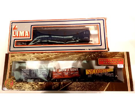 Bachmann 33-033 Yorkshire Cual Traders three wagon set and Lima full parcels, red.  P&amp;P Group 1 (£14+VAT for the first lo