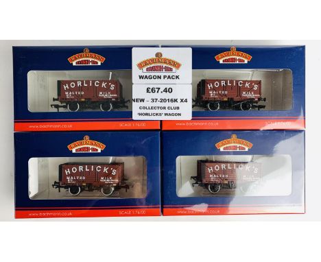 Bachmann OO Gauge Wagon Pack - Contains 4x 37-2016K 7 Plank 'Horlicks' Red Oxide Wagons  - New &amp; Sealed ! P&amp;P Group 2