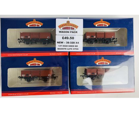Bachmann OO Gauge Wagon Pack - Contains 4x 38-328 13T High Sided Open Wagon BR Bauxite (Late) - New &amp; Sealed P&amp;P Grou