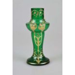 Jugendstil Vase, grünes Glas mit Golddekor
