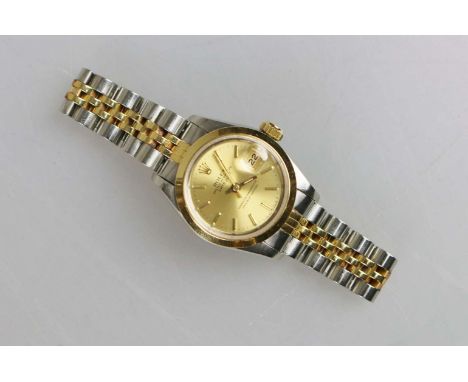 Rolex Damenarmbanduhr, Oyster Perpetual DATEJUST, Edelstahl und 18K Gelbgold, Automatik, Original Rolex-Jubilee-Armband mit F