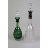 2 Kristall-Karaffen, 20. Jh., 1x mit Silbermontur