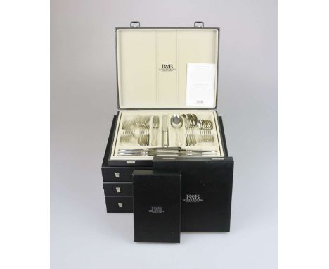 Robbe &amp; Berking, Speisebesteck "Navette" für 12 Pers., 20. Jh., 800er Silber, 92-teilig, bestehend aus: je 12 Speise-Gabe