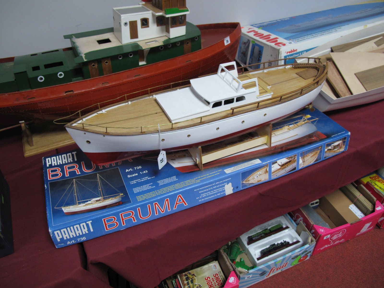A Part Constructed Panart Wooden Motorised Sail Boat Kit "Bruma