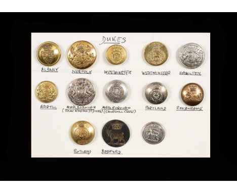 A group of thirteen livery buttons, bearing the armorial for various Dukes including Norfolk, Marlborough and HamiltonGood co