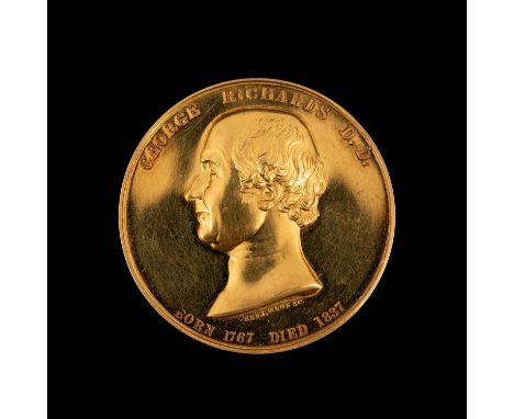 Medal, Christ's Hospital: The Richards Prize struck in gold by Benj Wyon, with head of George Richards to obverse and arms of