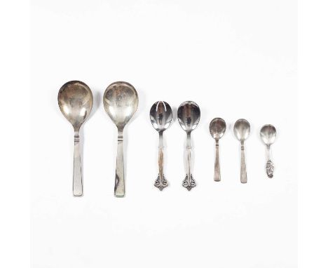 A pair of Danish silver serving spoons and a smaller matching pair, Carl M Cohr of Frederica, assayed by Johannes Sigguard, C