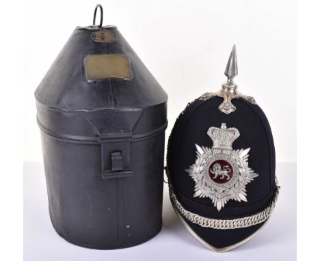 Victorian 1st Volunteer Battalion Royal Lancaster Regiment Officers Home Service Helmet, fine example of the blue cloth helme