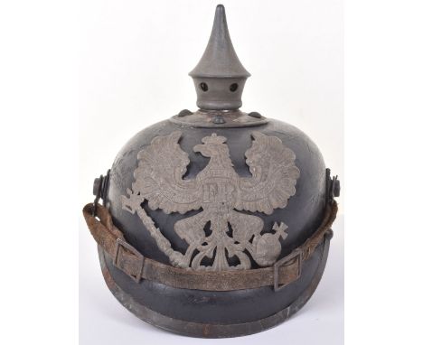 Imperial German Prussian M-15 Other Ranks Pickelhaube, fine leather shell with grey metal Prussian other ranks helmet plate t