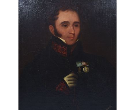 Large and Impressive Oil on Canvas Painting of Lieutenant Colonel William Pearce 44th (East Essex) Regiment of Foot, Was Woun