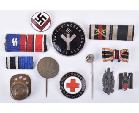 Grouping of Imperial German and Third Reich Enamel Badges etc, including D.R.K (Deutsche Rotes Kreuz) enamel cap / pin back e