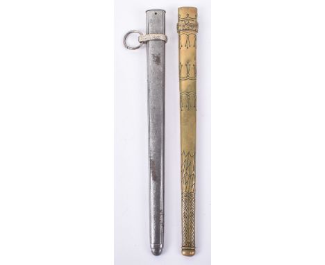 Kriegsmarine Officer’s Dagger Scabbard, in brass with lightning bolt decoration, missing throat mount and hanging ring fittin