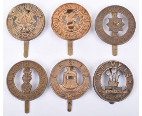 6x Other Ranks Helmet Plate Centre Pagri Badges, consisting of examples for Royal Scots (Lothian) regiment, The Welsh, Loyal 