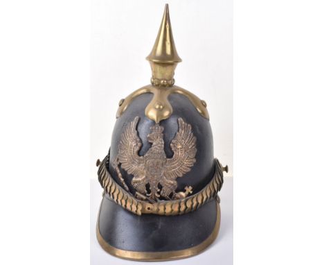 Imperial German 1842 Pattern Leather Pickelhaube, being a large pattern leather pickelhaube having brass mounts, cruciform cr