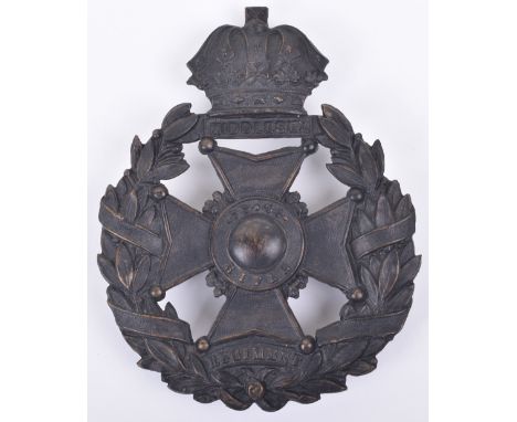 Victorian Middlesex Rifle Volunteers Other Ranks Helmet Plate, being a blackened brass example with Victorian crowned laurel 