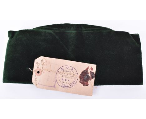 Unusual Sealed Pattern Royal Signals Songkok Headdress, green velvet material with no badge fitted but with sealed pattern la