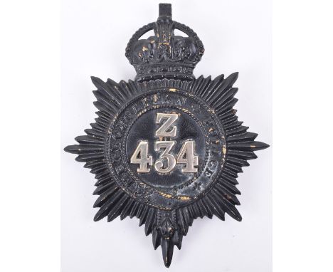 Metropolitan Police Helmet Plate ’Z’ Division’ Croydon, Kings crown, black star, white metal ‘Z 434 ’centre, with three lug f