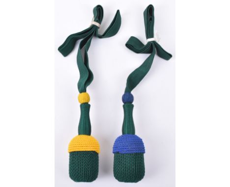 2x German Army Jager WW2 Bayonet Knots, Jager Troops with green cotton strap, yellow top, green centre, yellow base above gre