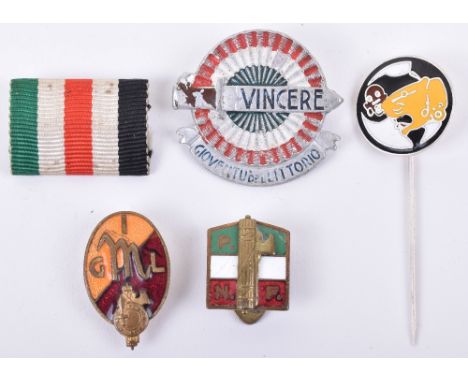 Grouping of Italian Fascist Badges, including GIL youth movement, PNF lapel, aluminium painted badge, enamel squadron stick p