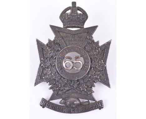 Canadian Militia 65th Mont Royal Rifles Other Ranks Helmet Plate, fine blackened silvered kings crown helmet plate complete w
