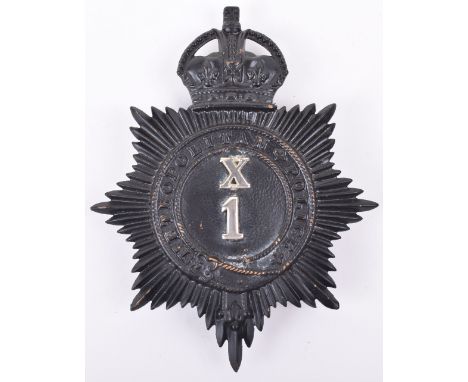 Scarce Station Sergeants Metropolitan Police Helmet Plate ’X’ Division Kilburn, Kings crown, black star, white metal ‘X 1’ ce