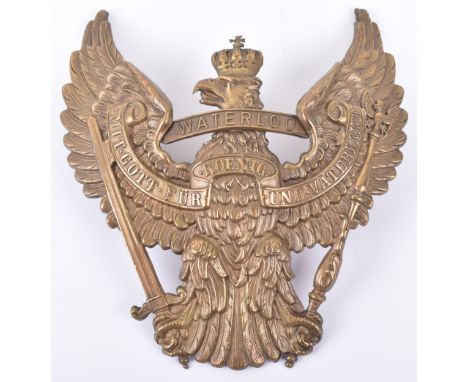 Imperial German Hanoverian Dragoon Regiment 16 Helmet Plate, brass other ranks dragoon pattern helmet plate with Waterloo bat