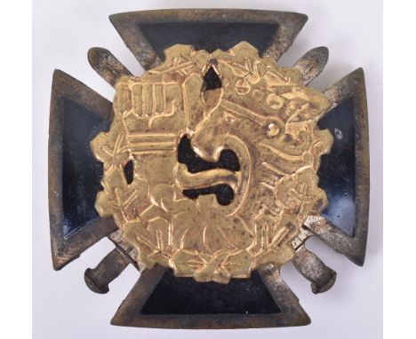 Axis Forces Finish Officers Breast Badge, black enamel cross with gilt brass lions head holding sword with screw back fixing 