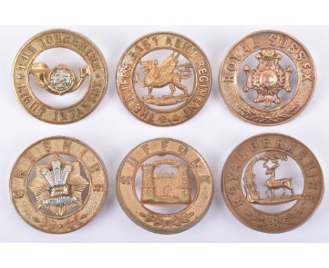 6x Other Ranks Helmet Plate Centres, consisting of examples for Cheshire regiment, Suffolk regiment, Royal Sussex, The Yorksh