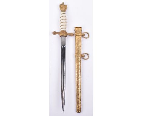 Third Reich Kriegsmarine Officers Dress Dagger by WKC, fine example retaining much of the original gilt wash finish. White ce