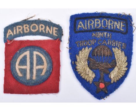 WW2 American Airborne Tunic Patches, consisting of bullion embroidered Ninth Troop Carrier Airborne bullion patch and a embro