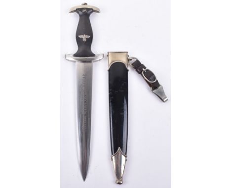 Third Reich SS Enlisted Mans Dress Dagger by F Herder, black ebony grip retaining eagle and enamel SS device. Reverse of the 