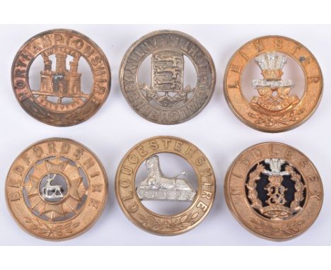 6x Other Ranks Helmet Plate Centres, consisting of examples for Middlesex regiment, Northamptonshire regiment, Bedfordshire r