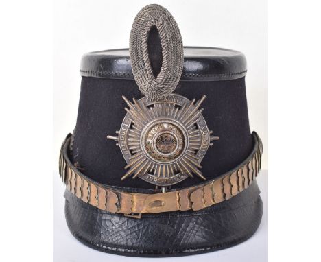 Imperial German Garde-Jager Battalion Officers Shako, black felt covering to the leather body of the shako. Leather front, re