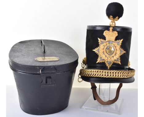 Fine Officers 1855 Pattern Shako 26th Regiment of Bengal Native (Light) Infantry, superb example of the black beaver skin cov