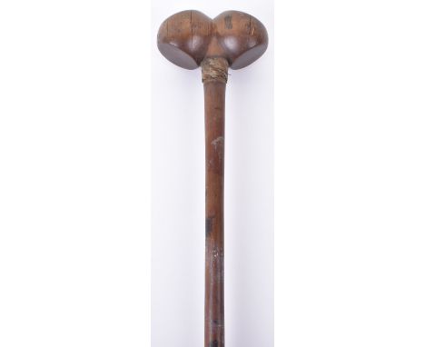 Rare Early Zulu Knobkerrie with Double Head, very interesting early example having double sided flattened head. Hardwood shaf