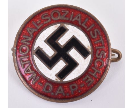 Third Reich NSDAP Party Membership Badge, brass based and enamel front example. Complete with pin fitting to the reverse. Sta
