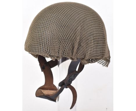 WW2 British Leather Strap Airborne Forces / Paratroopers Steel Combat Helmet, interesting example which has had the exterior 