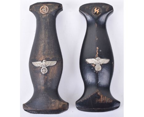 SS Dagger Grip, fine blackened wooden grip with eagle and enamel SS rune device inserted. Accompanied by another grip with in