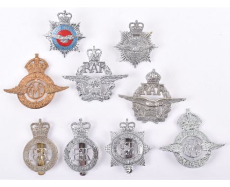 George VI RAF Police Auxiliaries Cap Badge, with two lug fittings to the reverse, accompanied by a EIIR example; 2x variation