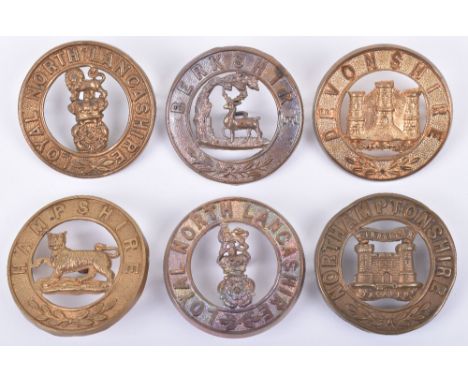 6x Other Ranks Helmet Plate Centres, consisting of examples for Hampshire regiment, 2x Loyal North Lancashire regiment, Berks
