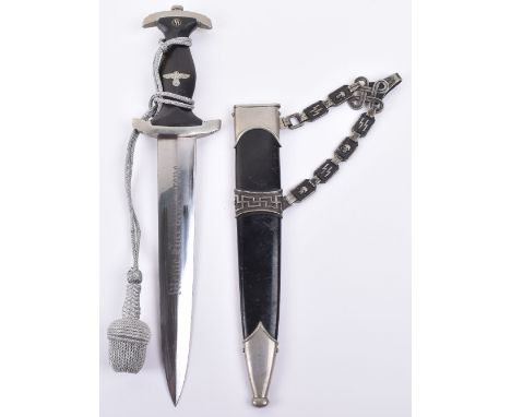 Third Reich SS Officers Chained Dress Dagger, fine example of a 1936 pattern SS officers dress dagger having black ebony grip