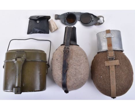 Grouping of WW2 German Field Equipment, consisting of felt covered German Army / Waffen-SS water bottle with aluminium cup an