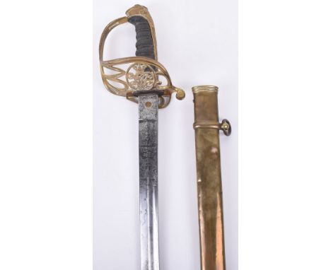 Victorian Indian Army 1845 Pattern Officers Sword, regulation brass hilt with crowned VR cipher. Sharkskin grip with the orig