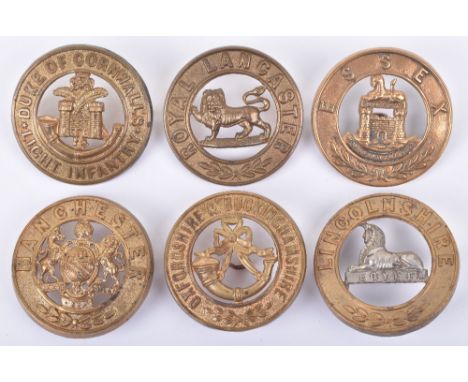 6x Other Ranks Helmet Plate Centres, consisting of examples for Lincolnshire regiment, Manchester regiment, Oxfordshire &amp;