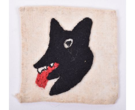 Rare WW2 British 12th Army Fictitious 14th Corps Cloth Formation Sign, being the black wolf’s head on white square backing cl