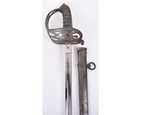 Victorian Rifle Regiment Officers Levee Sword, untouched example with pierced half basket hilt having crowned strung bugle. F